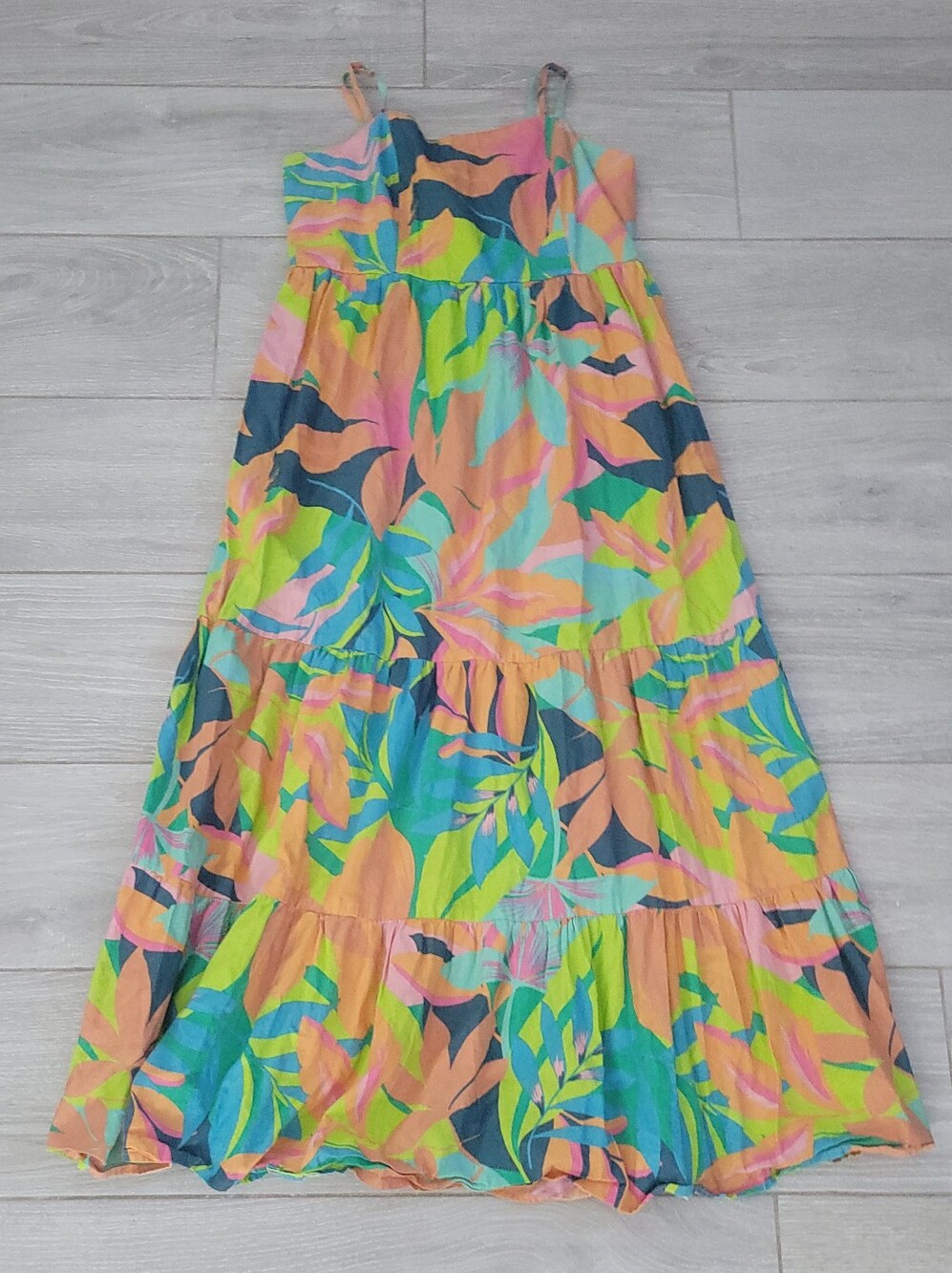 Sincerly Jules Vibrant Tropical Print Tiered Maxi Skirt - Coral, Lime & Teal